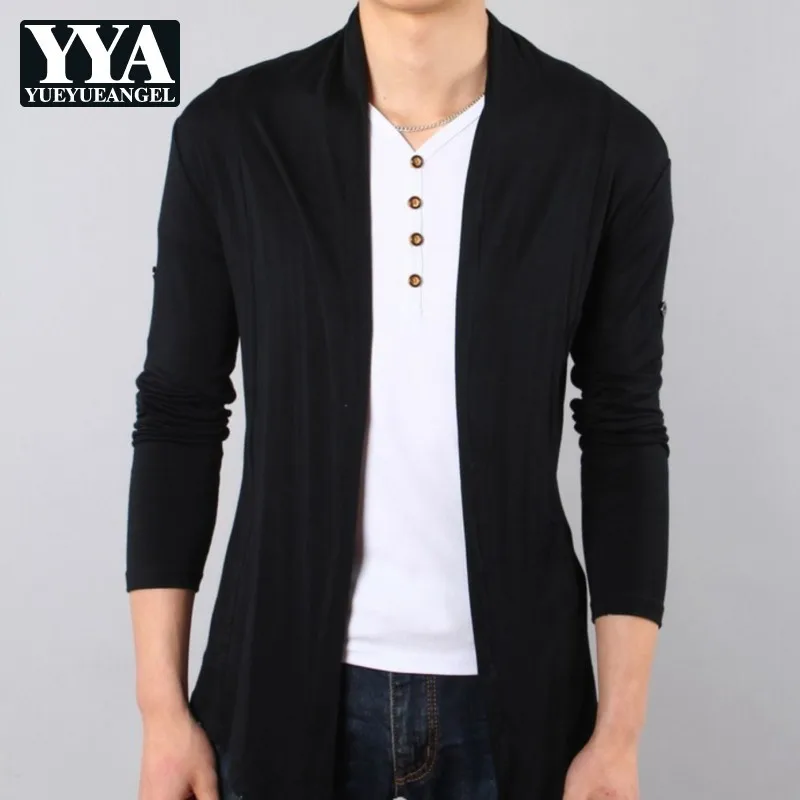 

Harajuka Korean Summer Casual Long Sleeve Slim Fit T-Shirts Fashion Stand Collar None Buckle Male Open Stitch Plus Size S-3XL