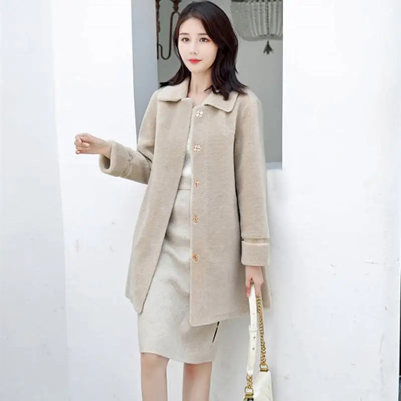 

2019 Autumn WInter Women 100% Genuine Granular Sheep Shearing Long Jacket Female Casual Warm Wool Fur Coat Fashion Outwear N107
