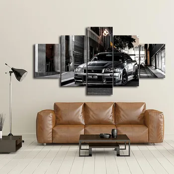 

5 Pieces Nissan Skyline Gtr Car Pictures Bedside Home Decorative Wall Art Posters Canvas Paintings HD Print Frame Artwork Modern