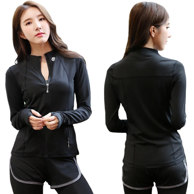 Joggers Women Sports Jacket Zipper stretchy Jogging Yoga Coat Quick Dry Thumb Hole Fitness Running Sportwear