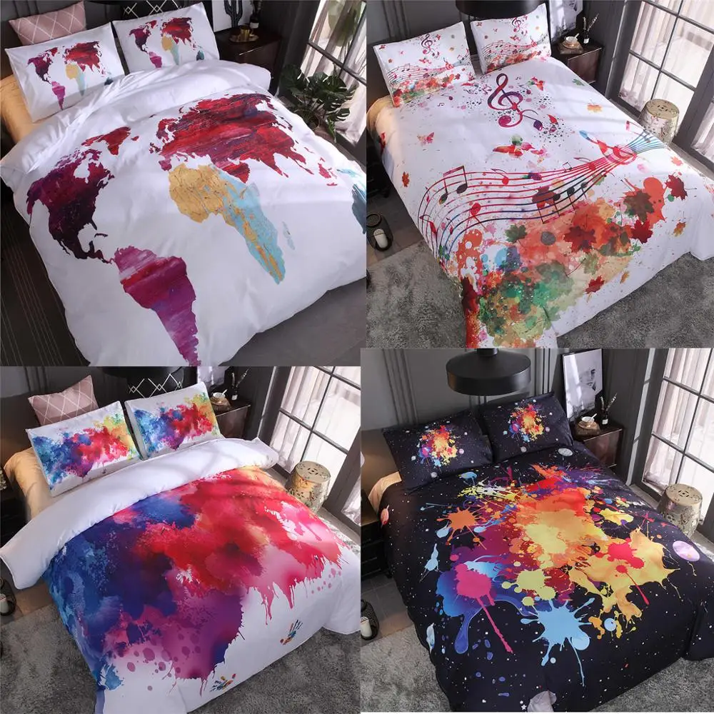 

SOFTBATFY Watercolor Map Bedding Set Duvet Cover with Pillowcases Home Textiles 3pcs Drop Ship