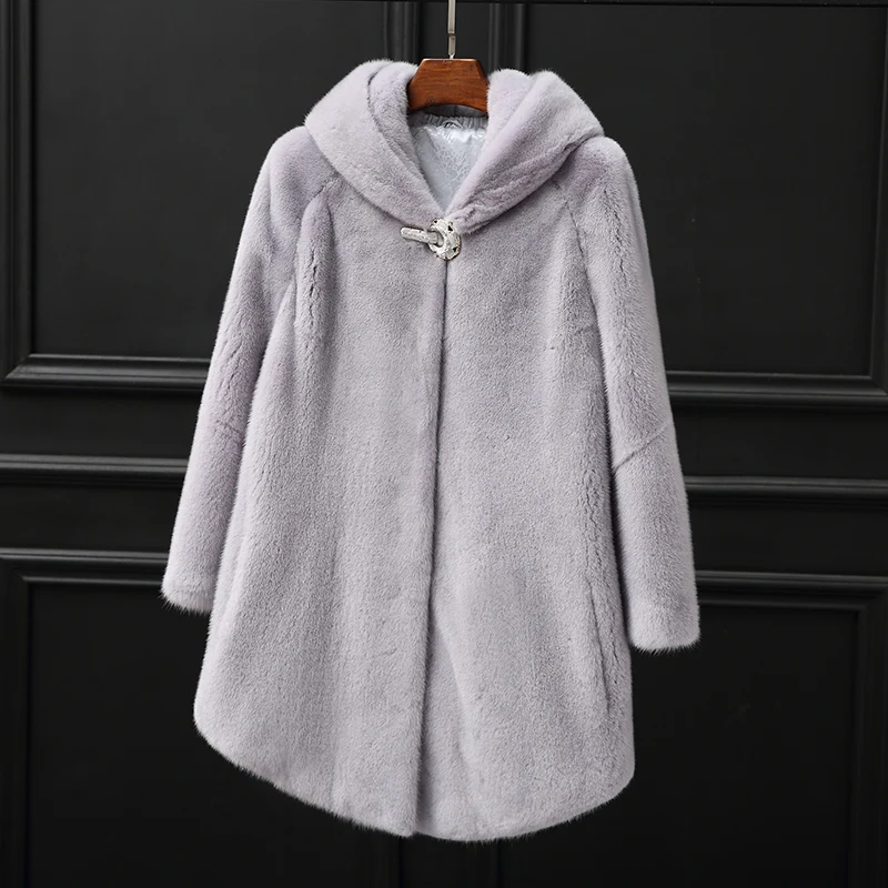 Женская зимняя одежда, верхняя одежда, пальто, натуральный мех норки, пальто с капюшоном, куртки 1021 - Цвет: Violet