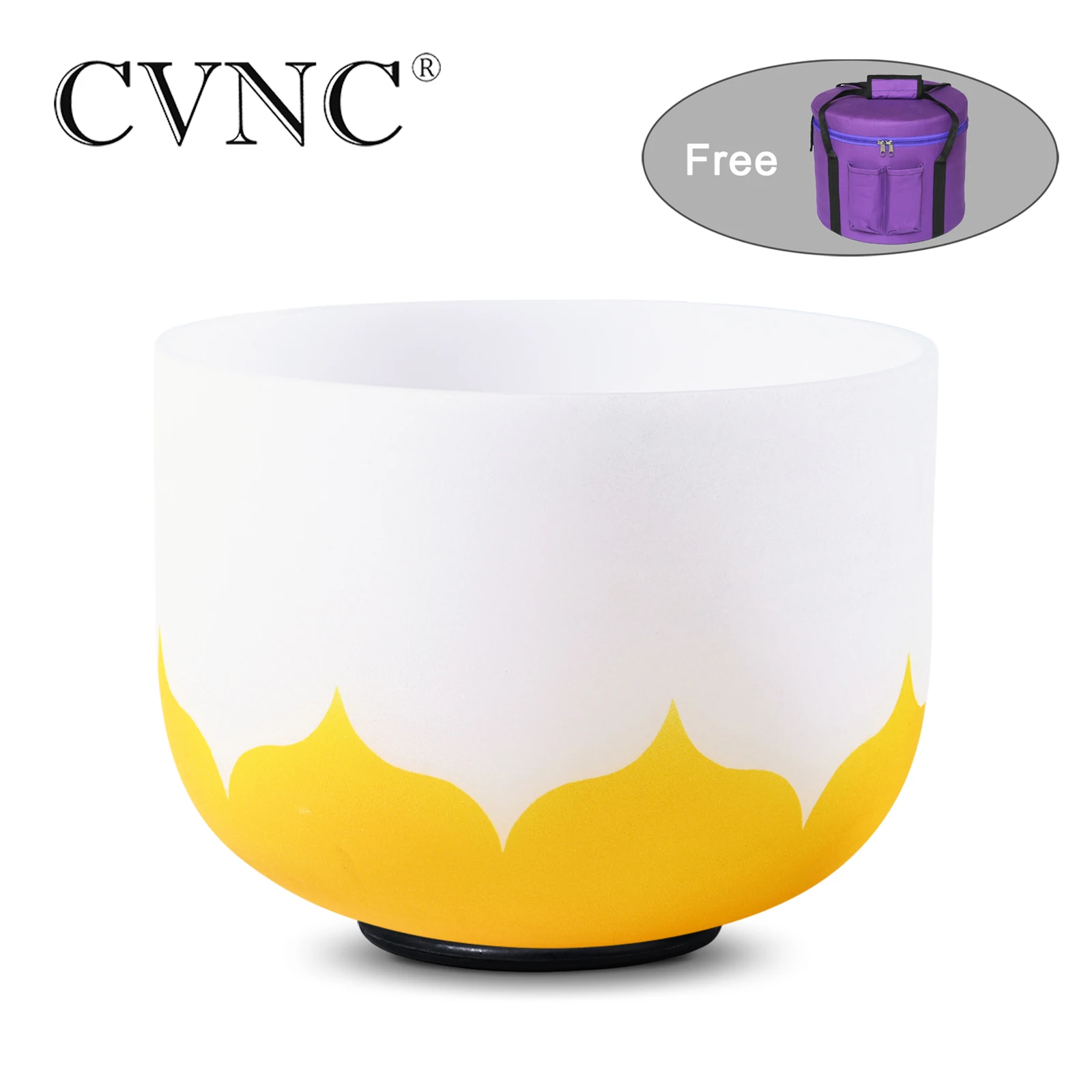 

CVNC 440Hz or 432Hz Solar Plexus Chakra 8" Note E Frosted Quartz Crystal Singing Bowl + Purple Carry Bag