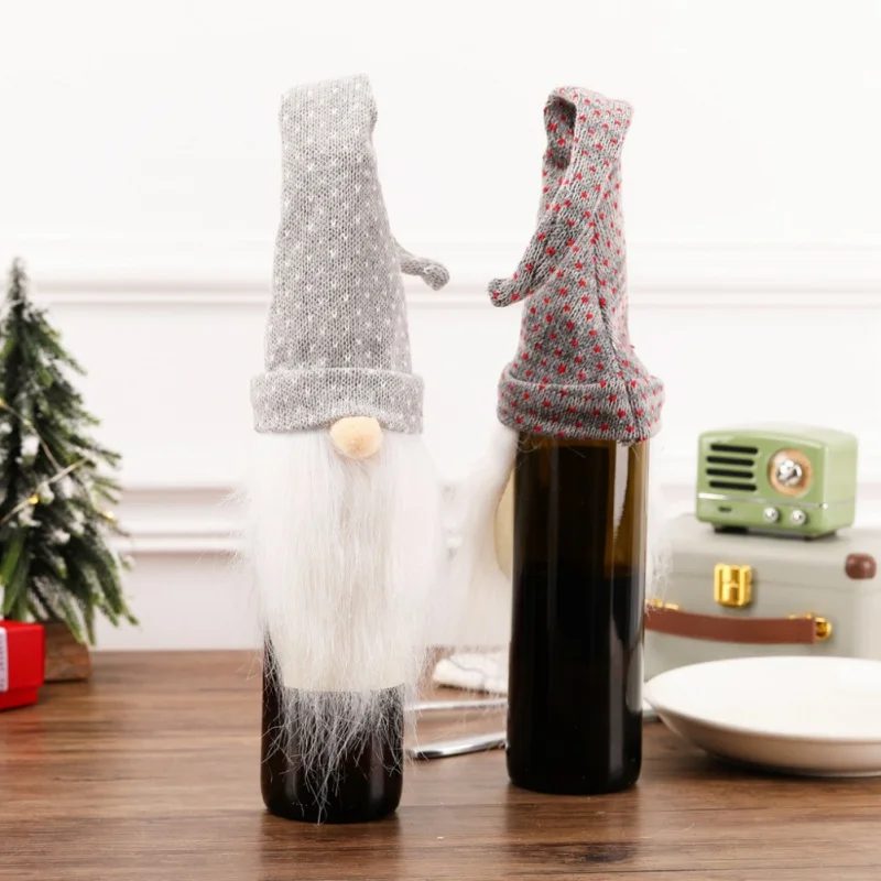 Рождественская Крышка для бутылки вина, длинная шляпа, плюшевая крышка для бутылки вина гном, верхушка для украшения праздничного обеденного стола, декорация, Navidad