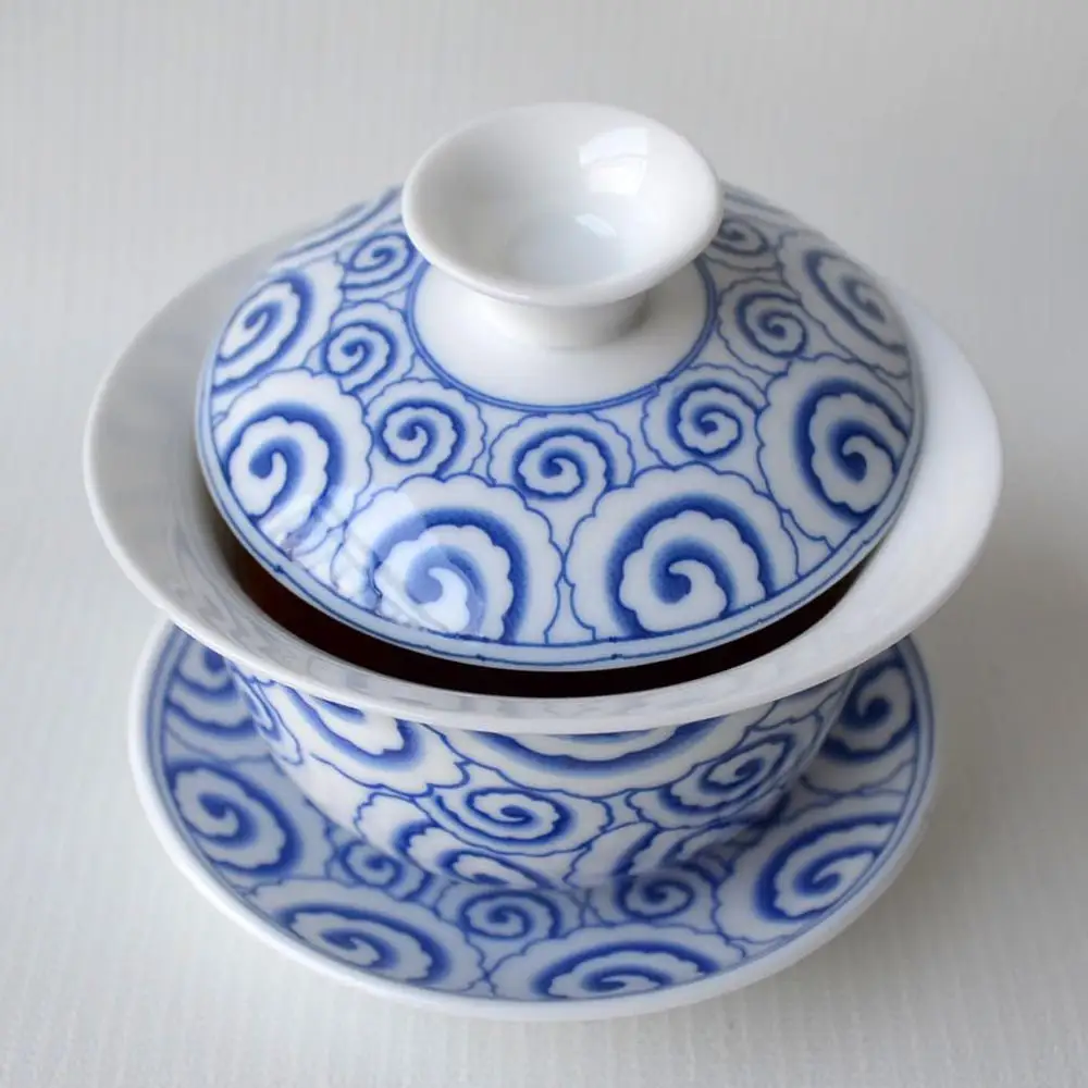 Чайные чашки Gaiwan 150 мл синие и белые столовые приборы Цзиндэчжэнь китайский