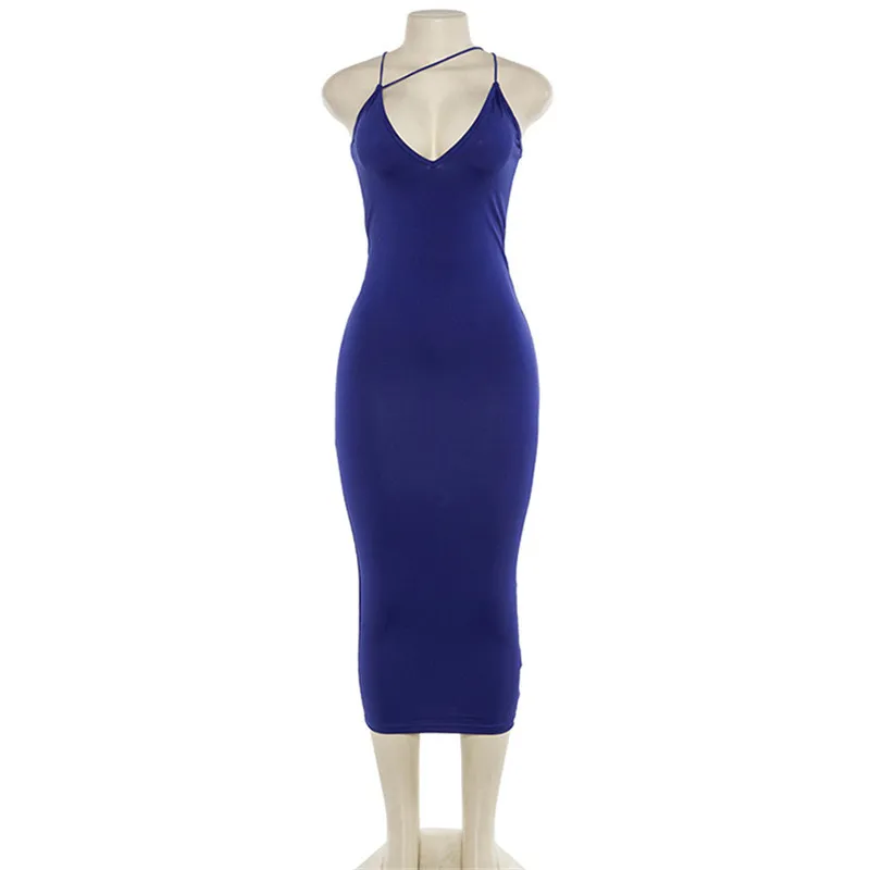 Криптографическое неоновое платье без рукавов на бретельках, сексуальное платье с открытой спиной и v-образным вырезом, Клубные вечерние платья, облегающее длинное платье, сарафан - Цвет: blue