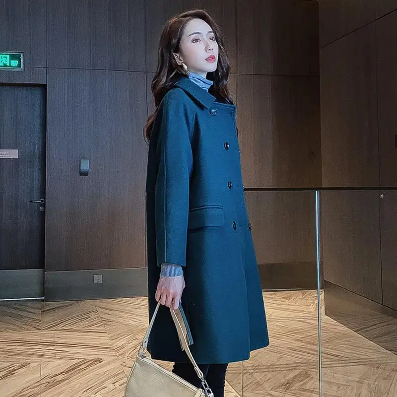 Женское двубортное шерстяное пальто новое осенне-зимнее повседневное свободное корейское шерстяное пальто с длинным рукавом женская красная верхняя одежда Mujer - Цвет: 1