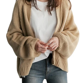 

Women Loose Sweater Women Coat Solid Knitting Outwear Casual Open Front Cardigan кофта женская Long Sleeve Cotton Blend Coat