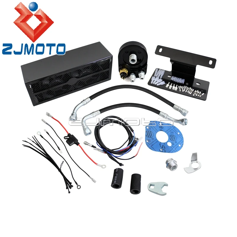 Black Full Oil Cooler Fan Assembly Cooling Complete System Kit for Harley Touring 2009-2015 2016 Motorcycle Custom Accessories |