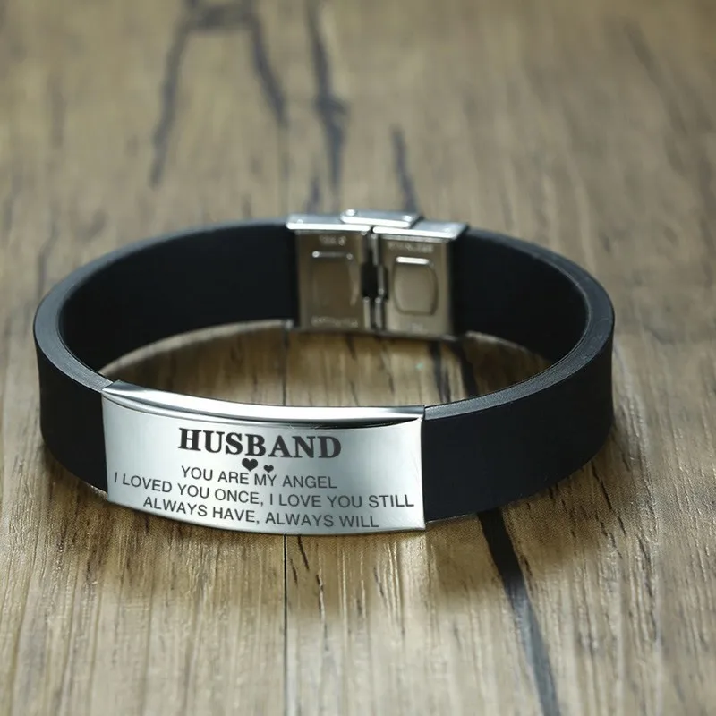 Vnox персонализированные вреализации для браслет для мужа мужские черные силиконовые Нержавеющая сталь ювелирные изделия регулируемый