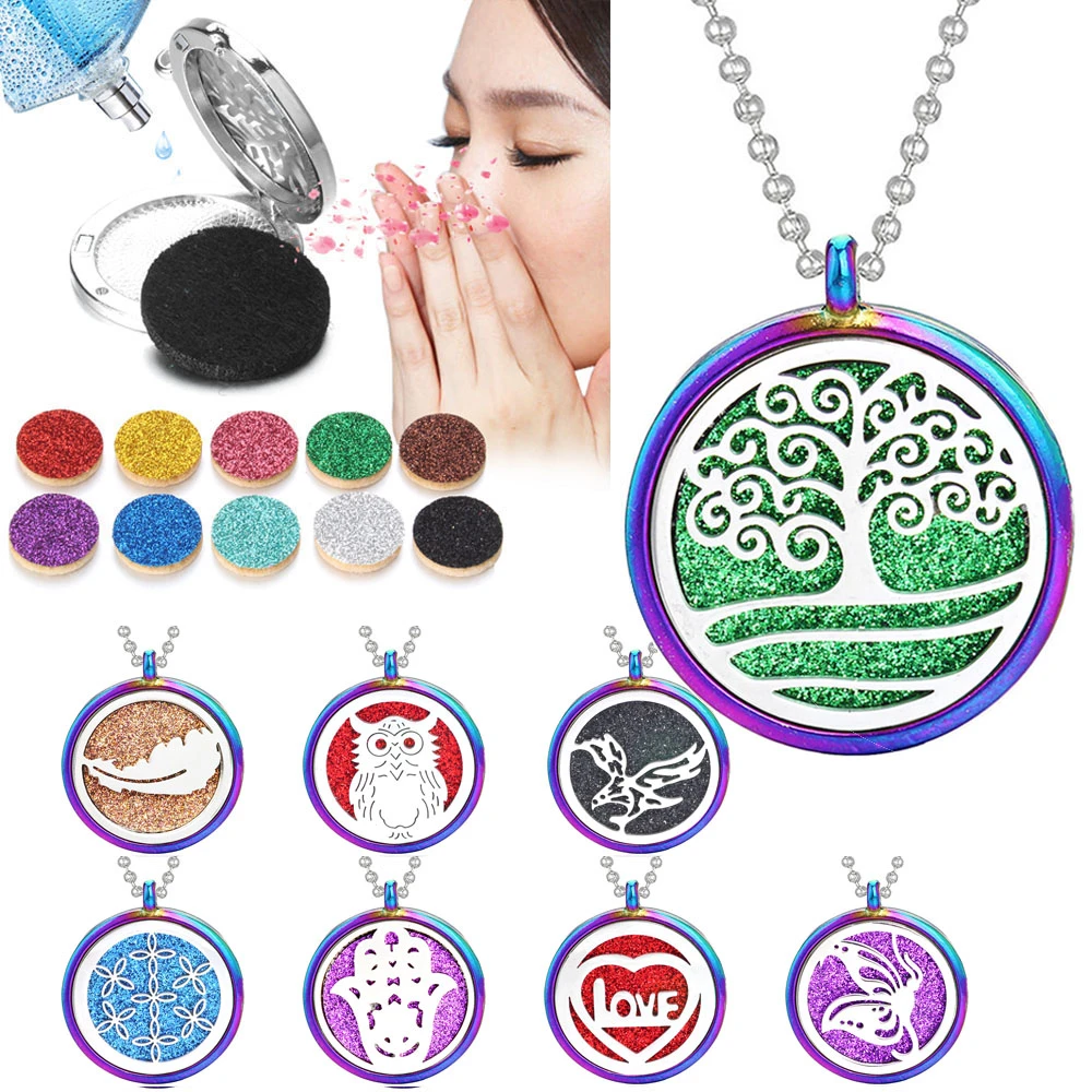 New Aromatherapy Necklace Colorful Tree of Life Locket Essential Oils