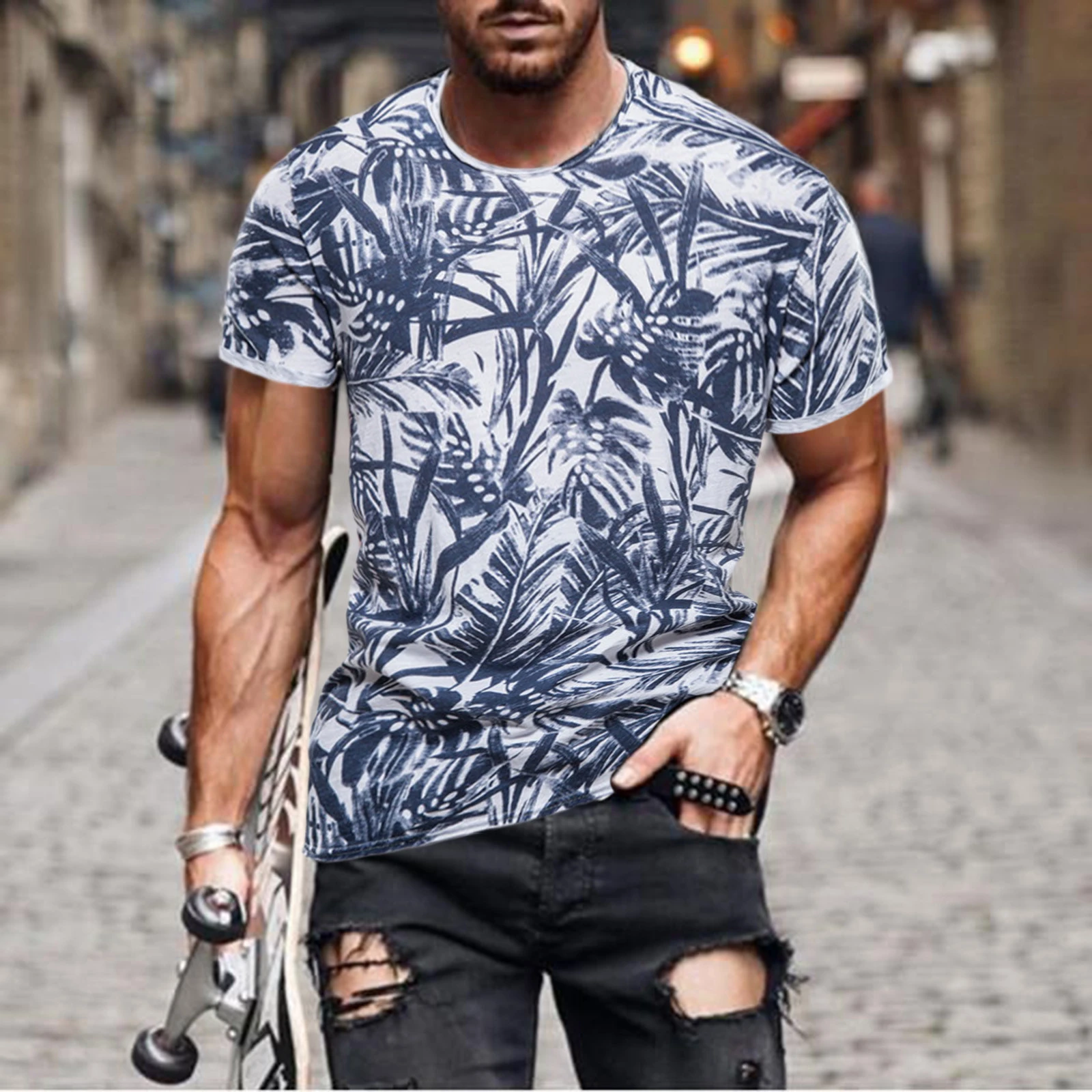 Aloha – T shirt hawaïen imprimé feuilles pour homme, décontracté, Slim, été  | AliExpress