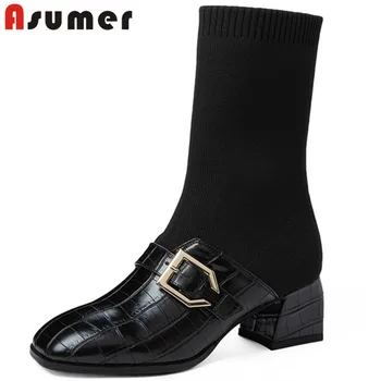 

ASUMER 2020 hot sale big size 34-48 Stretch boots women round toe Metal decoration autumn winter casual shoes woman ankle boots