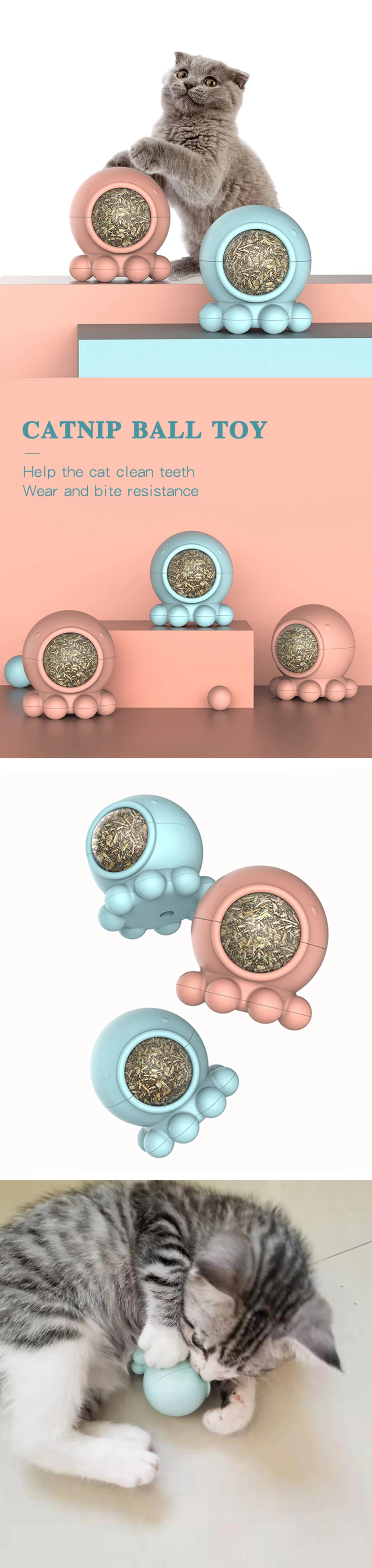 Новинка, натуральная кошачья мята, съедобные игрушки, милый осьминог в форме, вращение на 360 °, кошачья закуска, чистка зубов, защита желудка, товары для домашних животных