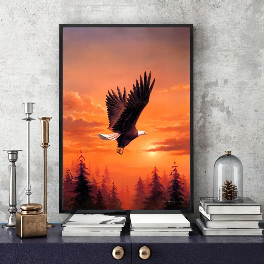 Картина из холста A Bald Eagle In Fight At Dusk американский Национальный постер с птицами
