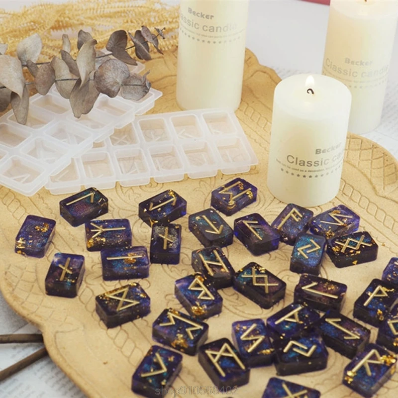 

Rune Stones Wicca Crystals Mold with Engraved Elder Futhark Alphabet Viking Rune Hand Resin Casting Mold O5 20 Dropshipping