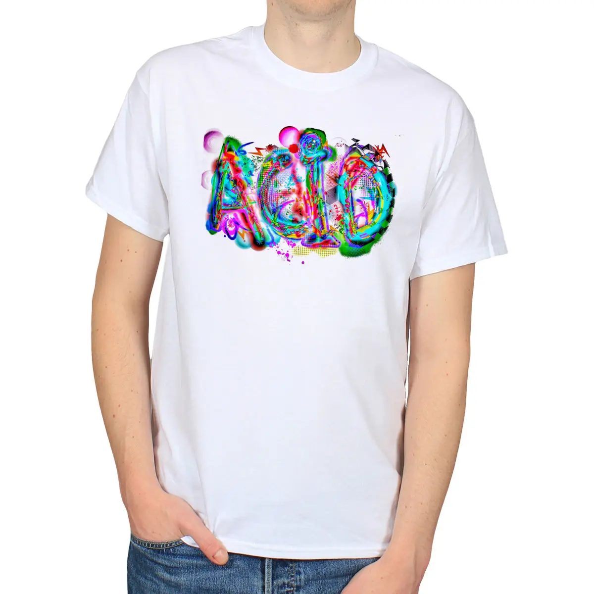 ACID TAG психоделические цвета LSD DMT DRUGS TRIP HIPPY ART белая футболка высокое качество