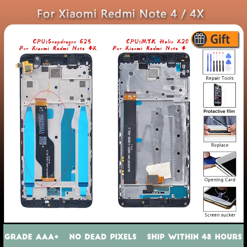Для XIAOMI Redmi Note 4X 4 Оригинальный ЖК-экран в сборе с передним корпусом черный белый