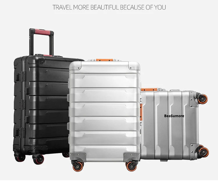 BeaSumore Алюминиевый сплав ретро чемодан на колёсиках 20/24 дюймов высокая емкость тележка для мужчин бизнес кабина чемодан колеса