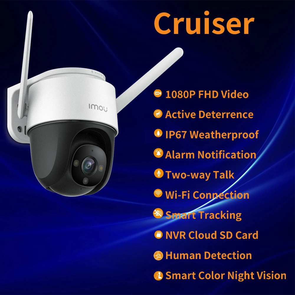 Imou Cruiser 3.6mm Lens Full Color WiFi Camera H265 PTZ Outdoor IP66 Weatherproof Audio Record Night Vision AI Human Detection |