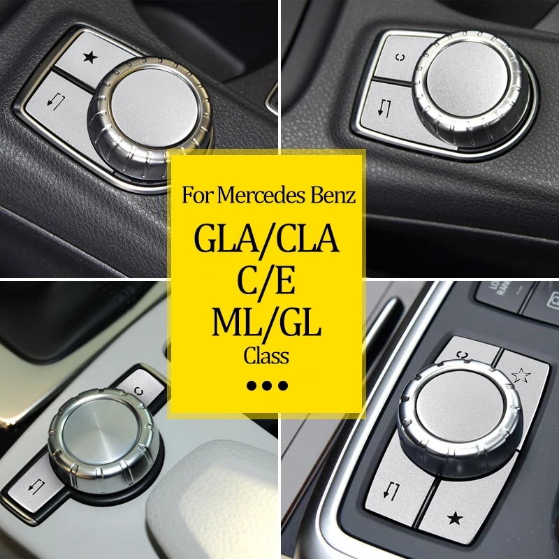 MAXDOOL AMG Metal Modified Center Console Multimedia Control Button Knob Trims Cover Decals Emblems Stickers for Mercedes Benz A B E GLK GLA CLA GLE ML GL Class 29mm Knob 