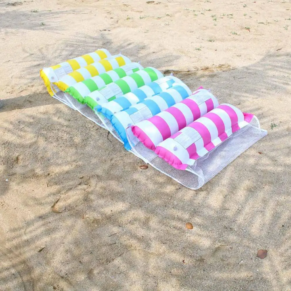 

Summer Inflatable Backrest Striped Adult Clip Net Hammock Foldable Inflatable Backrest Striped Floating Row 130 * 80cm with Pump