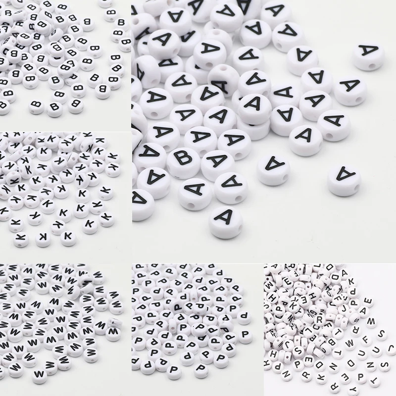 

White Acrylic Beads Flat Round Pick Letters 50-500pcs Loose Alphabet Spacer Beads For Jewelry Making Bracelet Necklaces Supplies