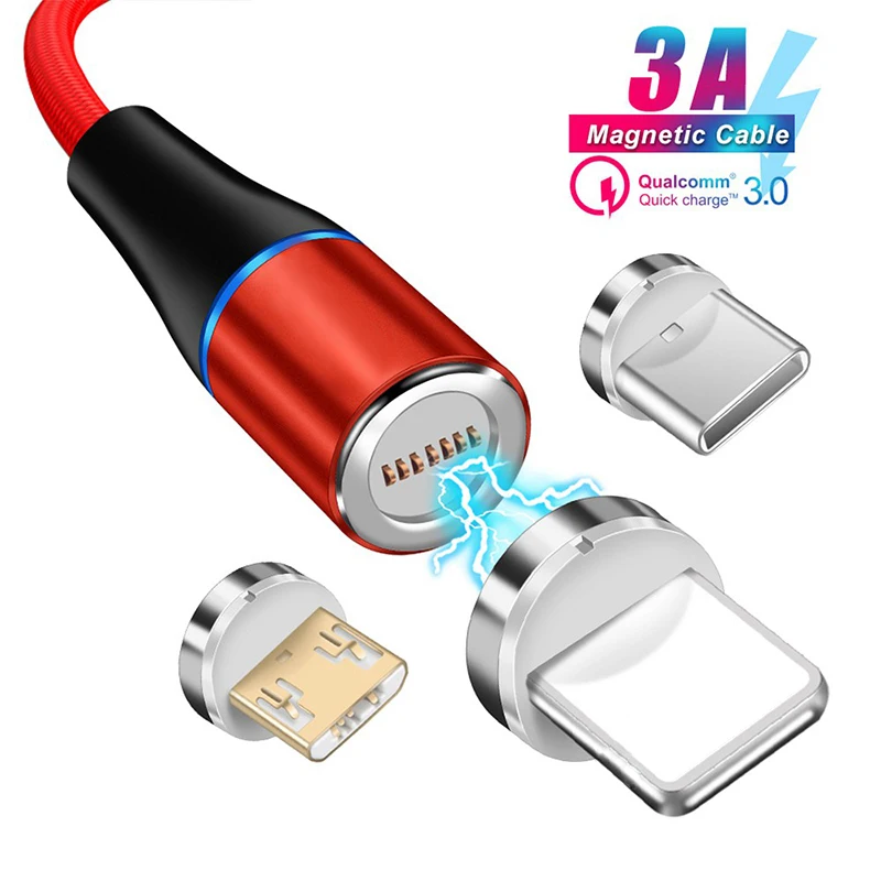 Магнитный кабель Usb для мобильного телефона 3A магнитное зарядное устройство Micro usb type C для IPhone X samsung S8 S9 huawei Быстрая зарядка 3,0