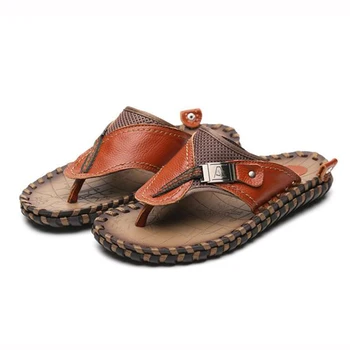 

New Summer Casual Men' Flip Flops Plus Size 46 47 48Genuine Leather Slippers Fashion Sliders Outdoor Non-slip Beach Slipper
