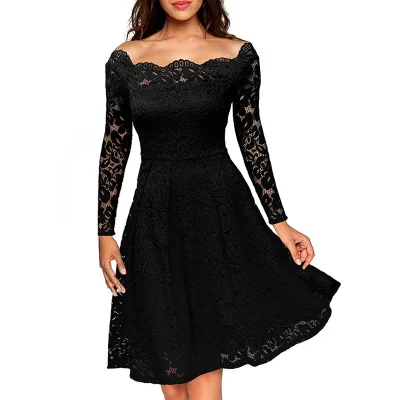 

women Elegant exquisite sexy lace off shoulder dress