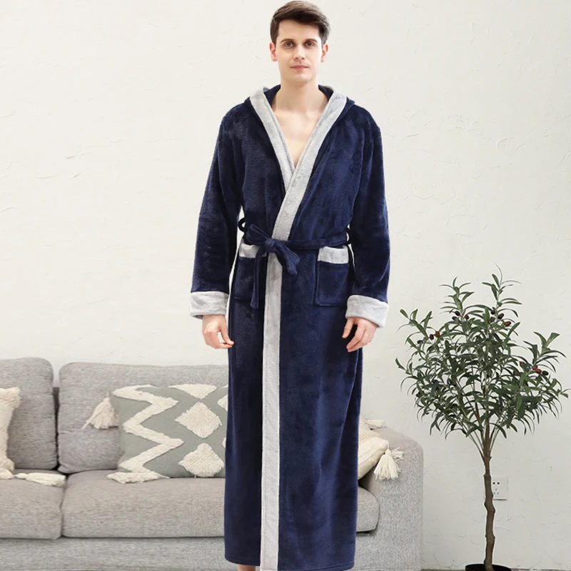Aolamegs Men Robe Big Pockets Flannel Hooded Night Gown Sleepwear Cozy Warm Advanced Baggy Pregnant Long Bathrobe Couple Pajamas Aolamegs Men Robe Big Pockets Flannel Hooded Night Gown Sleepwear Cozy Warm Advanced Baggy Pregnant Long Bathrobe Couple Pajamas