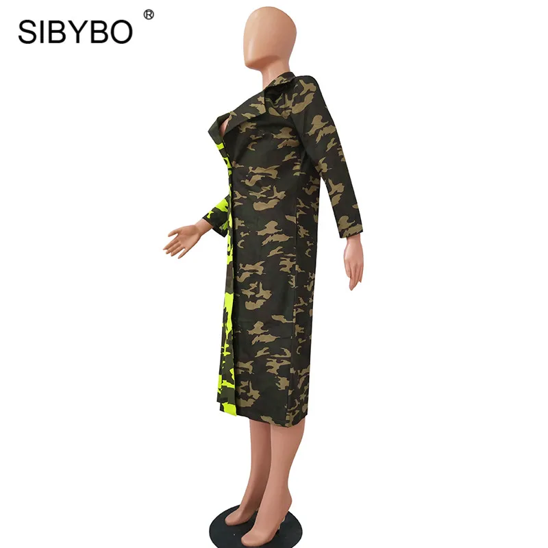 SIBYBO военный Модный хлопковый зимний Тренч, женское джинсовое длинное пальто с камуфляжным принтом, повседневные осенние женские топы