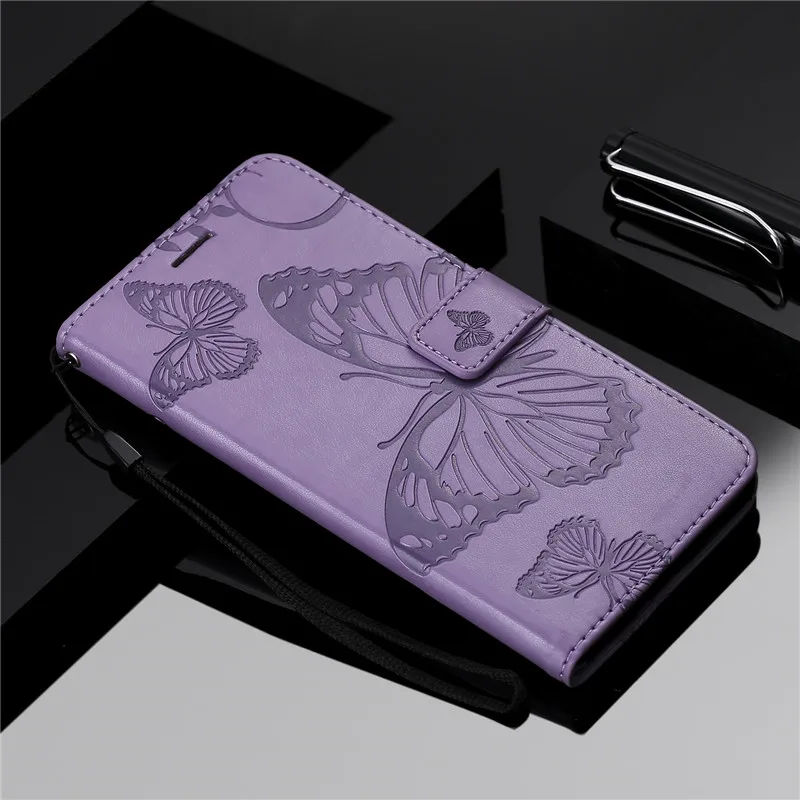 Кожаный чехол с бабочкой флип чехол для Honor 7A 7C Pro 8C 8X 6A 6X7X10 P Smart для huawei P20 P10 P8 P9 9 Lite Mini Коврики 10 20 Lite - Цвет: Purple