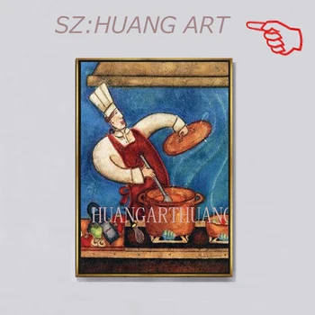 

Hand-drawn characters Cook Restaurant Wall Art Canvas Painting Pasta Chef Personality Cook Oil Painting Bakery Kitchen