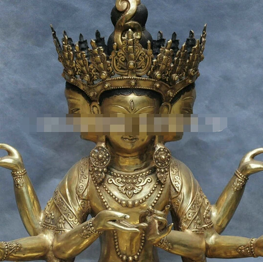 410+++ 3" Китайская тибетская позолоченная бронзовая четырехгранная статуя Будды Kwan-Yin Ushnisha Vijaya