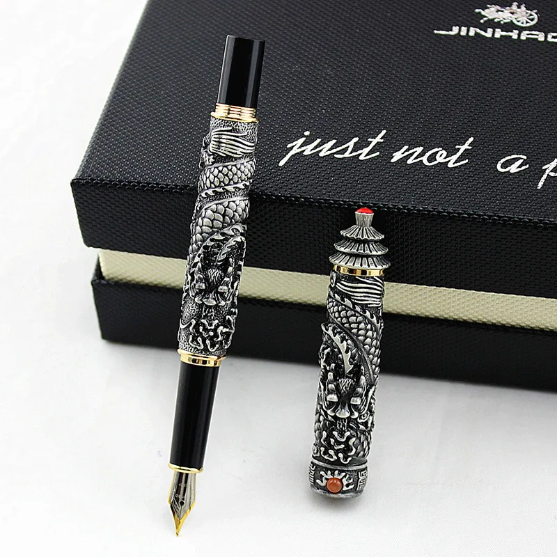 Перьевая ручка JINHAO с перьевой пагодой перьевая серого цвета двумя Драконами|fountain