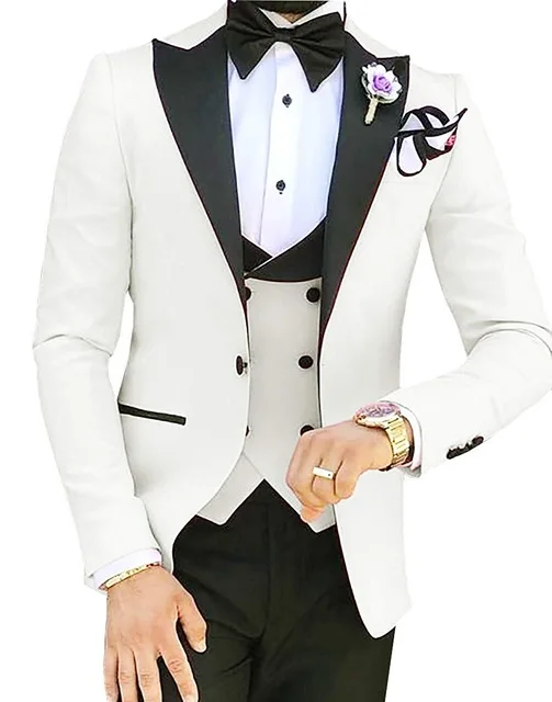 Tpsaade мужские костюмы из 3 предметов для мужчин на заказ Terno Slim Жених На Заказ Свадебный мужской костюм Masculino(куртка+ брюки+ жилет+ Tiebow - Цвет: Ivory