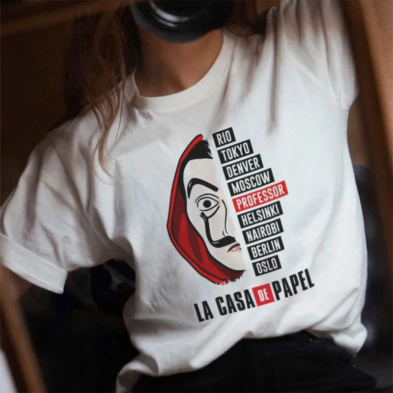 

2019 TV Series La Casa De Papel T Shirt Women Money Heist Tee TShirt Casual Plus Size Tops House Of Paper Funny T-Shirt Female
