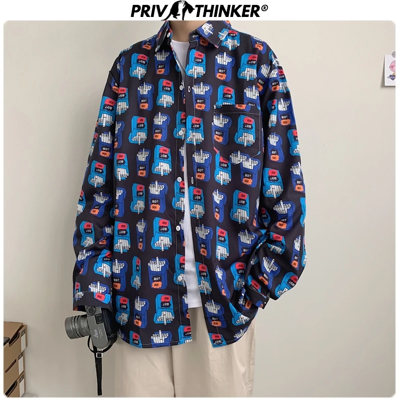 Мужская рубашка с принтом Privathinker Повседневная Уличная в стиле хип хоп длинным