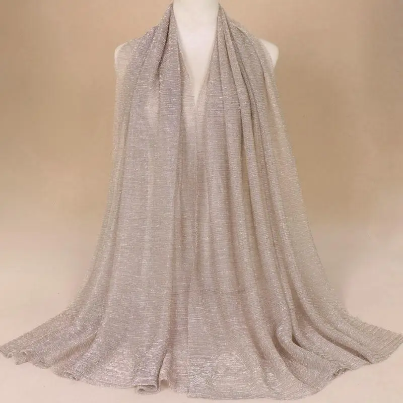 Мусульманские женщины Блестящий хиджаб плиссированный длинный шарф шаль шарфы морщинки Блестящий головной убор большой исламский палантин Мода 200* 75C - Цвет: Khaki Gray