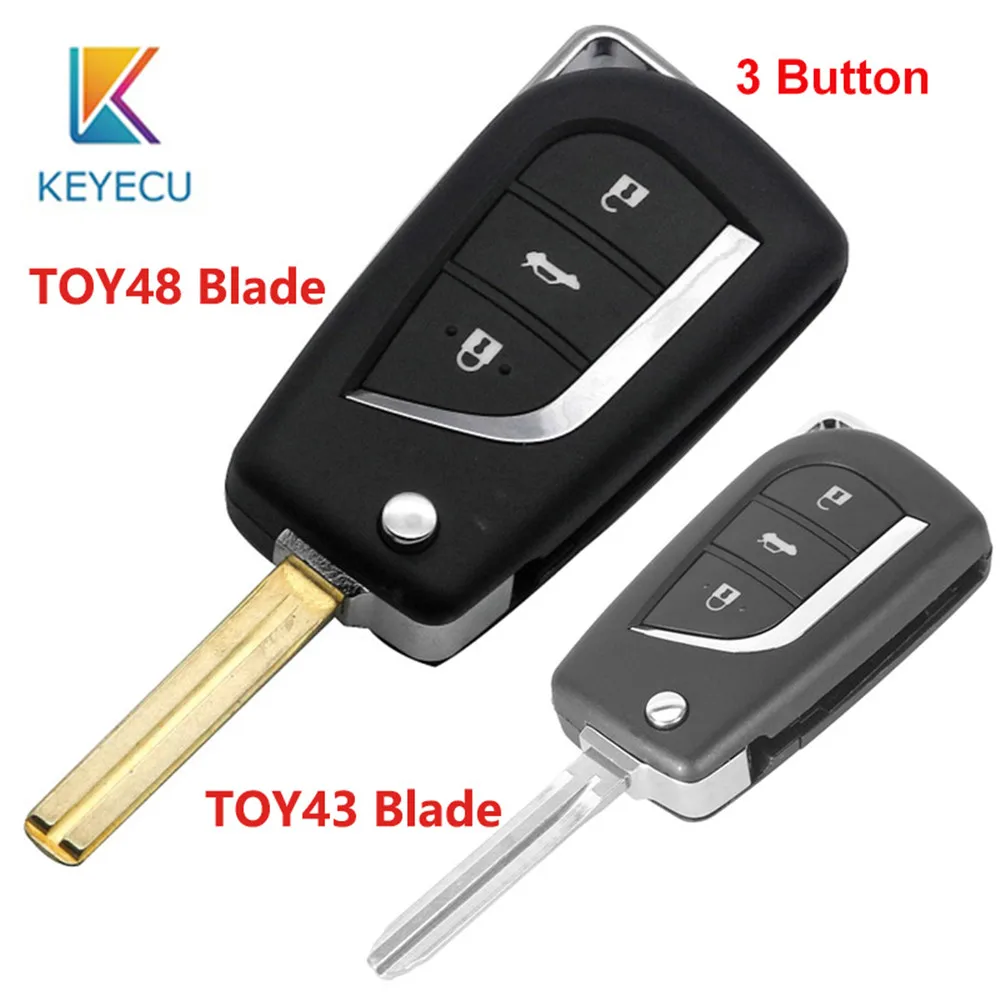

KEYECU Replacement Folding Flip Remote Car Key Shell For Toyota Corolla RAV4 EX Blank 3 Button TOY43/TOY48 Blade