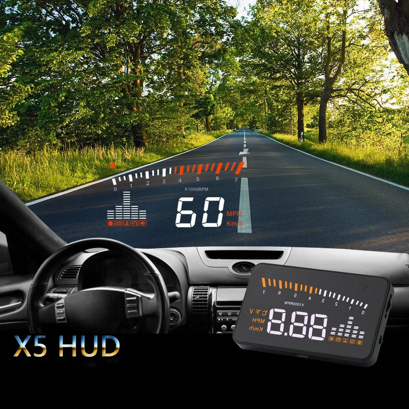 X5 автомобильный HUD OBD II Дисплей на голову система Предупреждение о превышении скорости проектор лобовое стекло авто электронная сигнализация напряжения