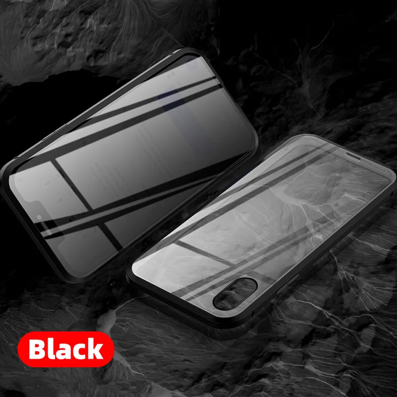 Магнитный чехол из закаленного стекла для iPhone 11 Pro, 6, 8, 7 Plus, X, XS, MAX, противоскользящий магнит, металлический бампер для iPhone XR, Xs Max - Цвет: Black