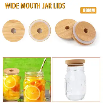 

5Pcs Mason Jars Bamboo Lid Reusable Jar Caps Lids for Wide Mouth Mason Jars Storage Bottles Bamboo Covers Lids with Straw Hole