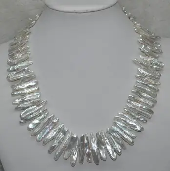 

GORGEOUS Natural Rare white 17mm Keshi toothpick Pearl Necklace