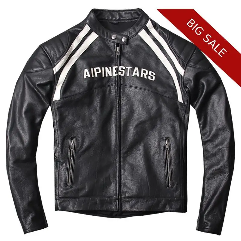 

2020 Black Men American Style Motorcycle Leather Jacket Plus Size XXXXL Genuine Cowhude Autumn Racing Leather Coat