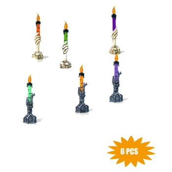 

6pcs/ Set Diy Halloween Electronic Candle Decoration Halloween Event Faux Flame Candle Light Ghost Hand Candlestick Bar Decor
