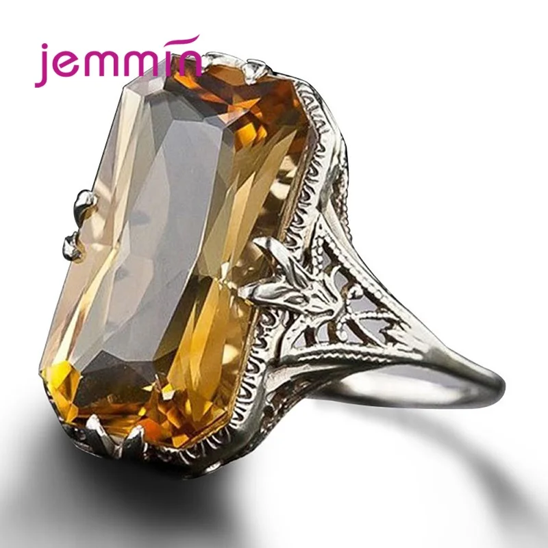 

Vintage 925 Sterling Silver Rings for Women Big CZ Zirconia Wedding Party Fashion Jewelry Promise Ring Vintage Style