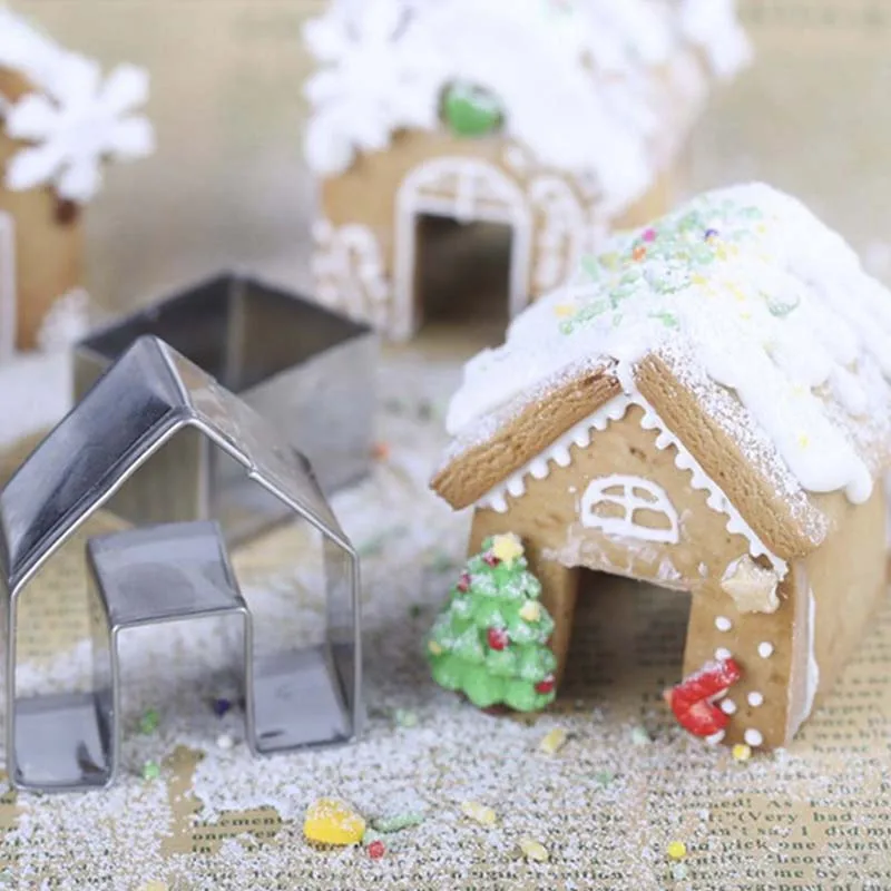 Gingerbread House Biscuit Cutter Set Stainless Steel Cake Cookie Mould Christmas Decoration Kitchen Featival Party Baking Tools
