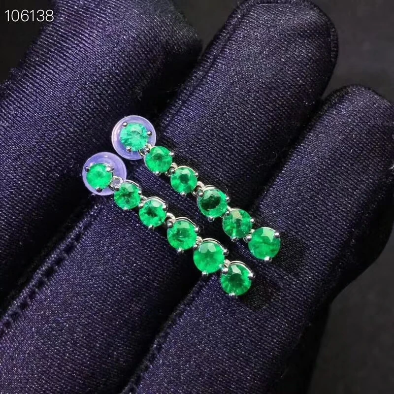 Женские серьги с натуральным зеленым изумрудом ювелирное изделие серебряным